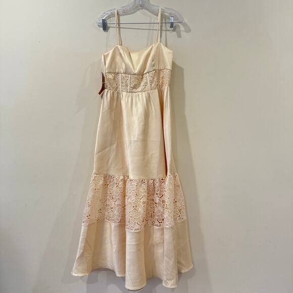 Anthropologie X Bhldn Gabrielle Taffeta Lace A-Line Midi Dress Size M NWT - Picture 9 of 11